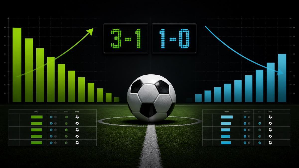 축구 오버 2.5와 언더 2.5 팀 기록을 비교하는 점수판과 막대그래프