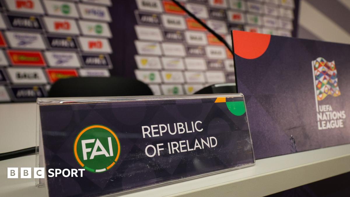 Republic of Ireland signage at the top table of the news conference